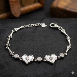 925 Silver Double Heart Adjustable Bracelet thumbnail 2