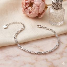 925 Silver Rectangular-studs Link Stackable Bracelet thumbnail 1
