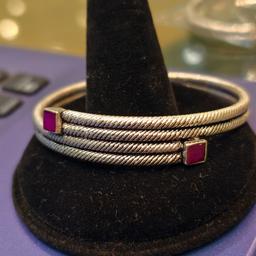 Twisted Oxidised Silver Kada With Ruby-tone Stones thumbnail 3