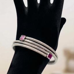 Twisted Oxidised Silver Kada With Ruby-tone Stones thumbnail 4