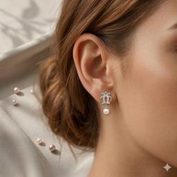 Royal Grace Silver Pearl Drop Studs thumbnail 3