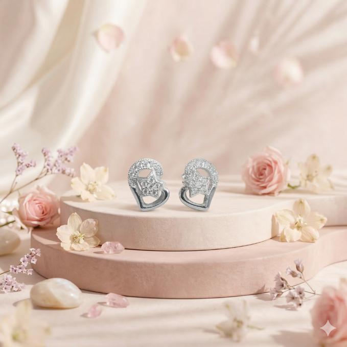 Starlight Heart Silver Studs — 925 silver, image 1