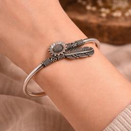 Boho Sun & Feather Adjustable Silver Kada thumbnail 1
