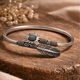 Boho Sun & Feather Adjustable Silver Kada thumbnail 2