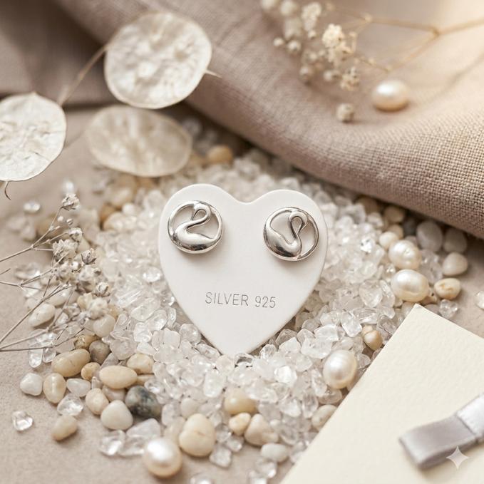 Elegant Silver Swan Minimalist Stud Earrings — 925 silver, image 1