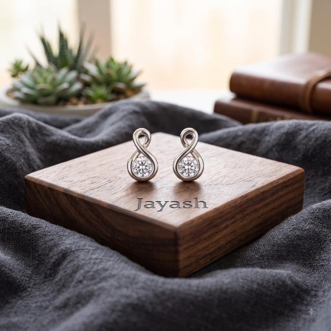 925 Sterling Silver Infinity Stud Earrings With Zirconia | Jayash — 925 silver, image 1